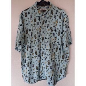 Tommy Bahama Shirt Mens XL Aqua Cocktail Pineapple Short Sleeve Button Up